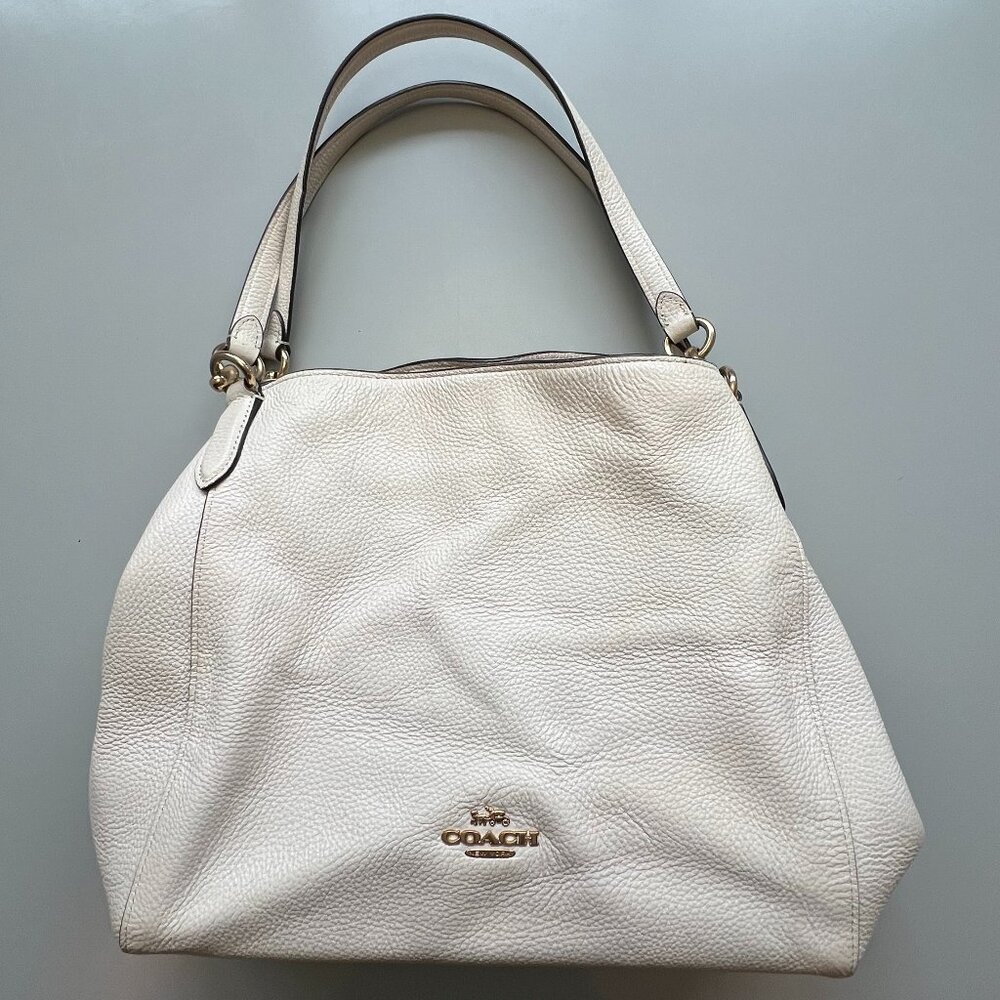 Coach "Hallie" Pebble Leather Shoulder Bag Cream and Tobacco